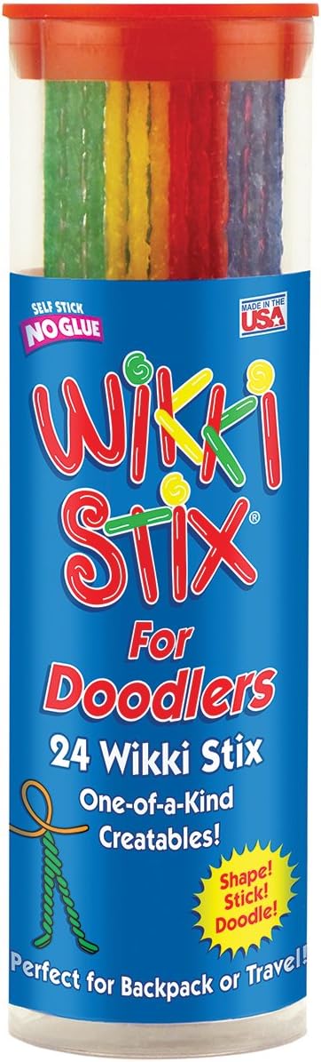 Wikki Stix for Doodlers - Kid's Travel Essential: Portable Creativity On-The-Go! Pack of 24 Wikki Stix in Neon and Primary Colors. Made in USA ! 3 & Up