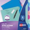Avery Write & Erase Dividers for 3 Ring Binders, 8 Tabs per Set, Multicolor Big Tabs, Pastels, Binder Dividers Great for Organizing Reports, Projects,