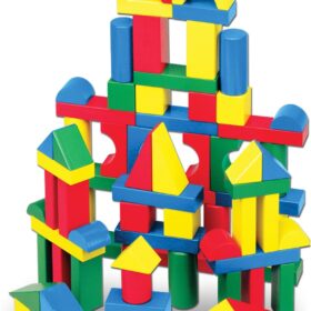 Melissa & Doug Wooden Building Blocks Set - 100 Blocks in 4 Colors and 9 Shapes - FSC Certified